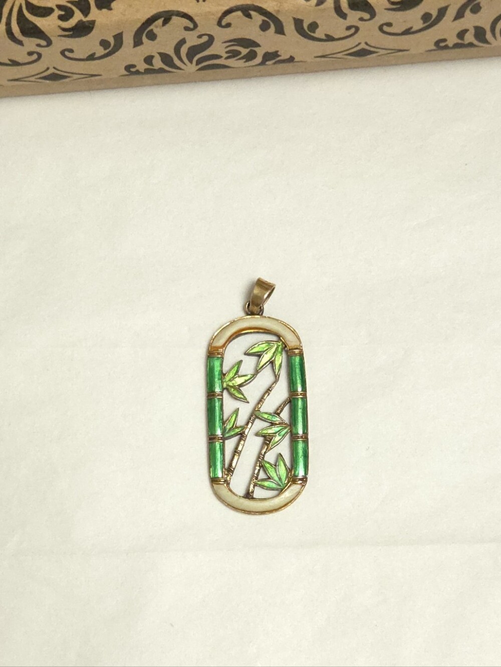 Vintage Sterling Silver Openwork Bamboo Stalks & Leaves Chinoiserie Pendant 925S